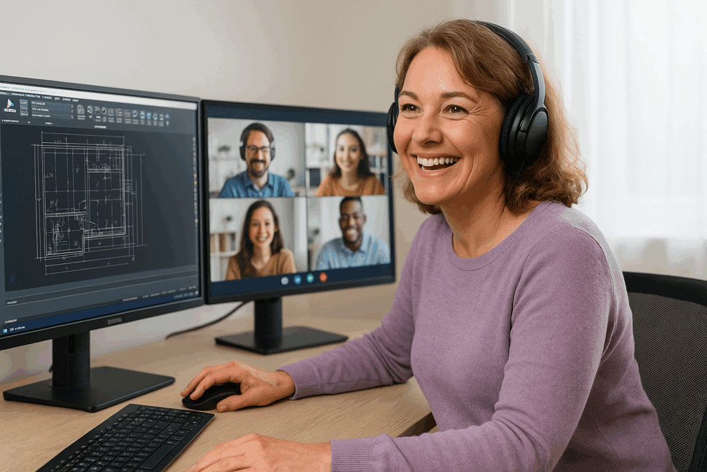 Teilnehmerin einer Bricscad Schulung in einem online Kurs