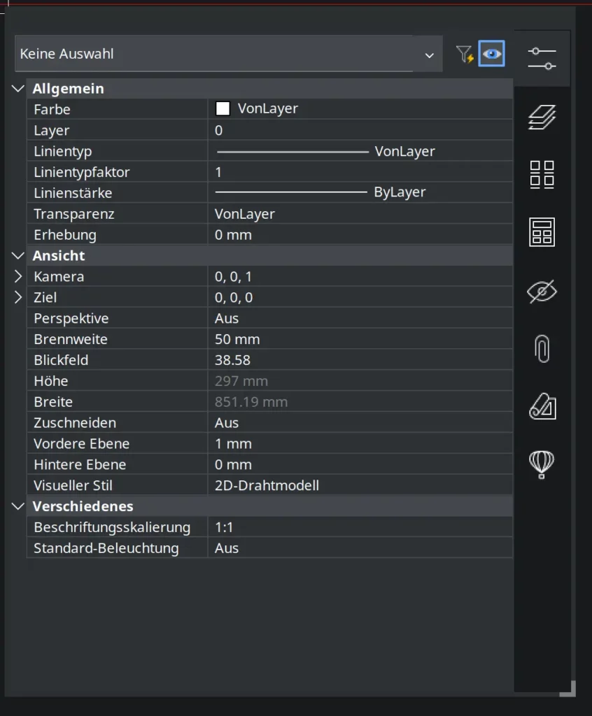 Auch die Eigenschaften und die Einstellungen zeigen danach eine gut lesbare Schrift.